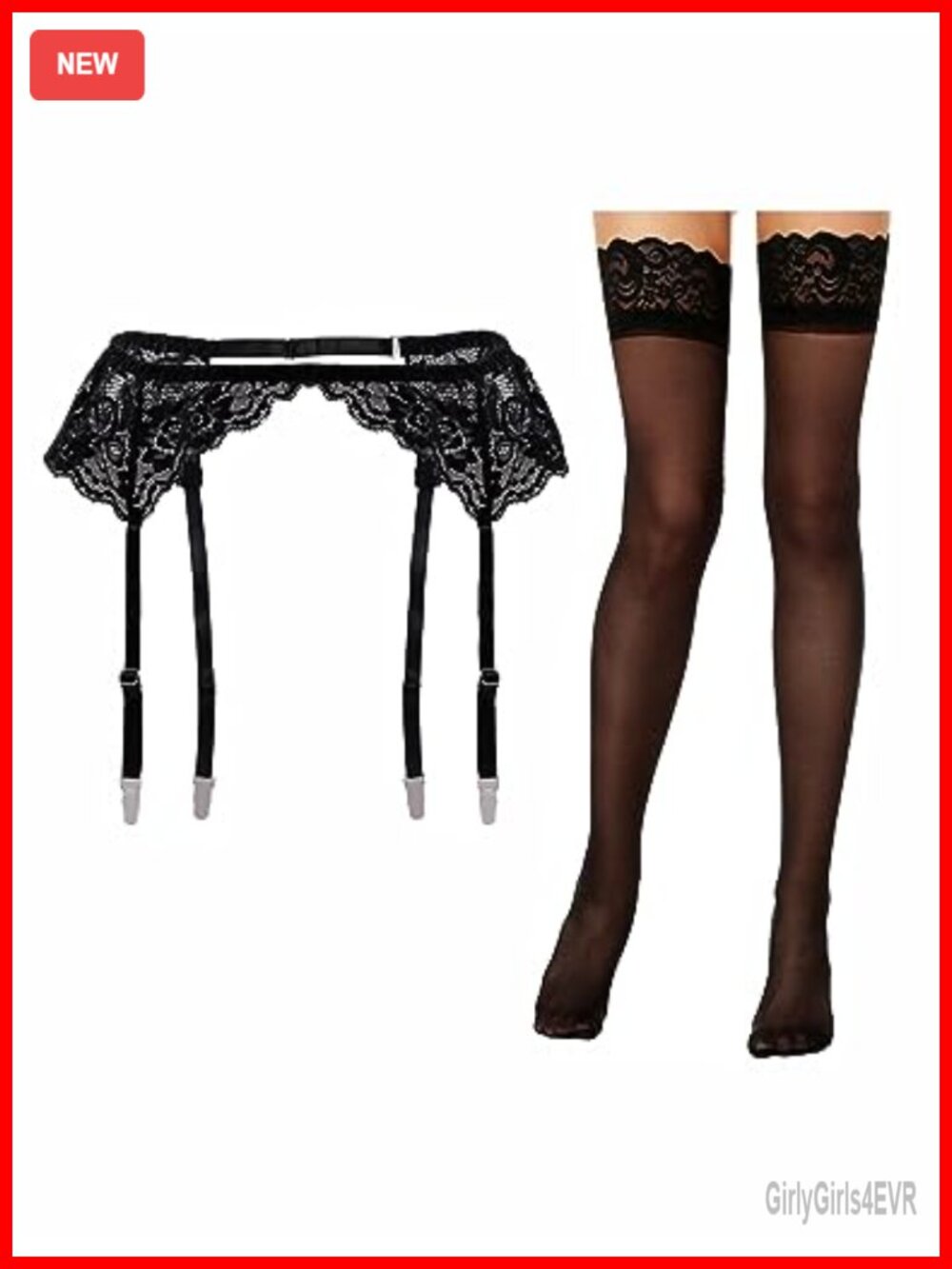 Lace Garter Belt with Sheer Thigh High Stockings